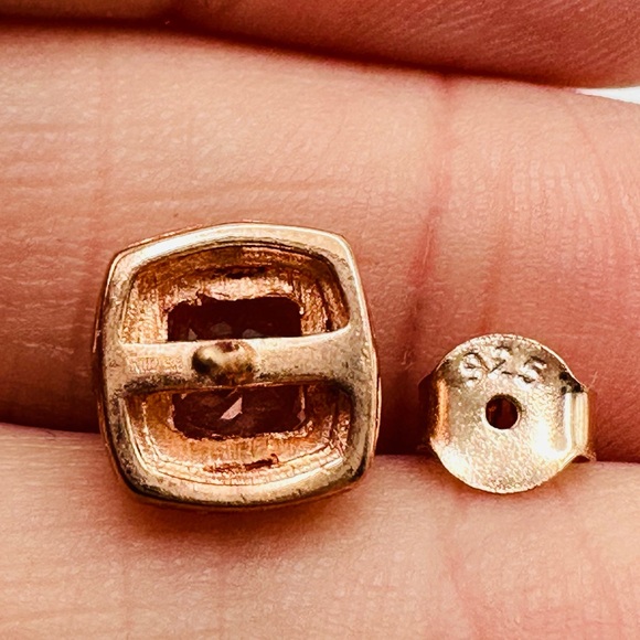 STERLING SILVER 925 Rose Gold Vermeil Stud Earrings CZ Peach & Clear Dainty - Picture 5 of 11